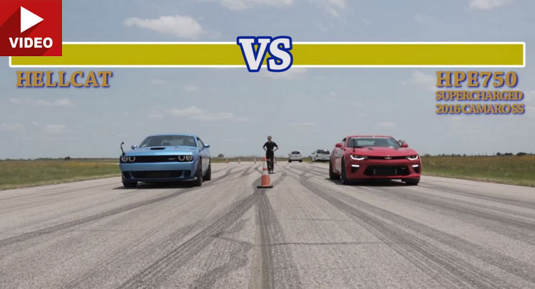  Look What Happens When A Stock Challenger Hellcat Meets Hennessey’s Camaro SS