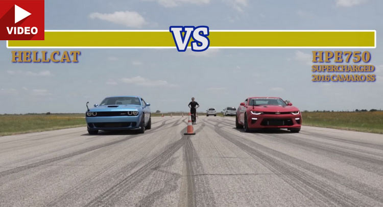 Look What Happens When A Stock Challenger Hellcat Meets Hennessey’s Camaro SS