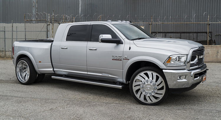  Custom Ram 3500 Truck Poses On Brushed Wheels