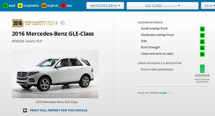  2016 Mercedes-Benz GLE Scores Top Safety Pick Plus From IIHS