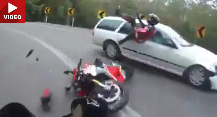  Biker Hits Car Under Braking, Entirely His Fault
