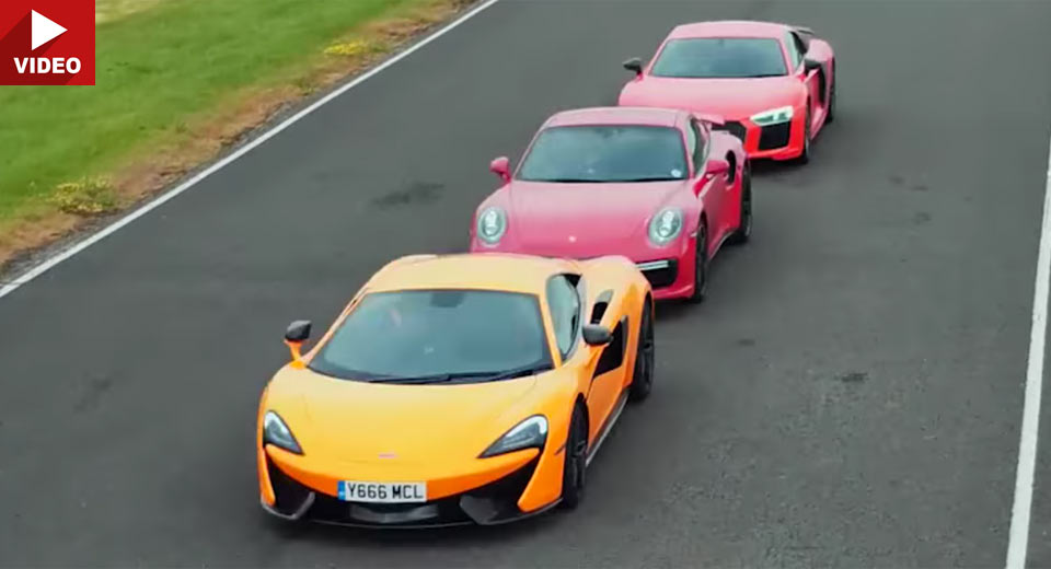  Audi R8 V10 Plus, Porsche 911 Turbo S & McLaren 570S Fight On Track