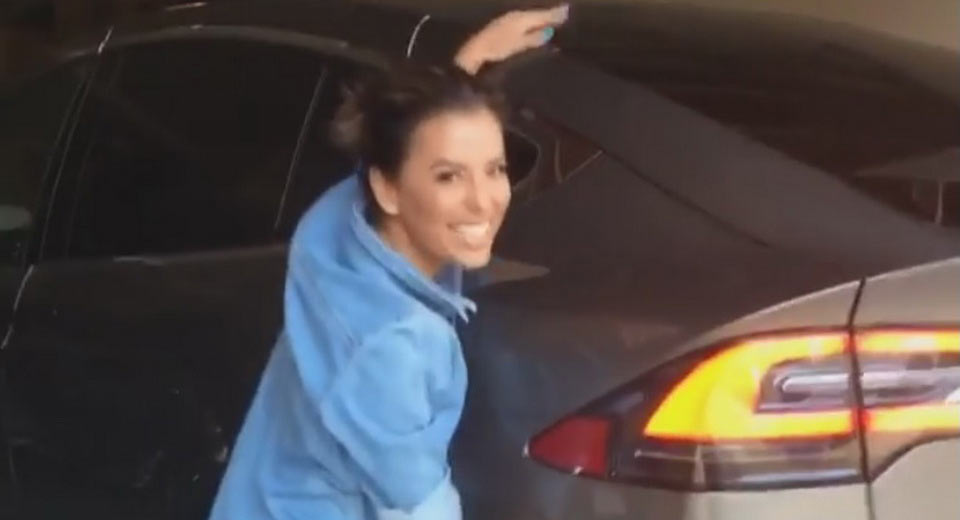 Video: Tesla Model X Delivery Makes Eva Longoria Jump Around For Joy