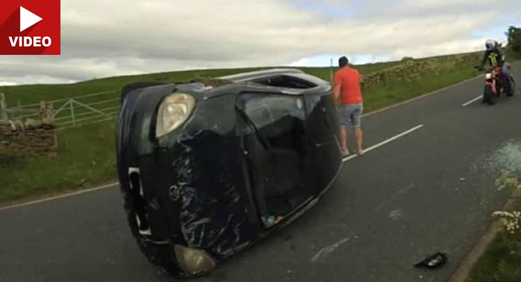  British Driver Flips His Yaris Trying To Avoid Crash