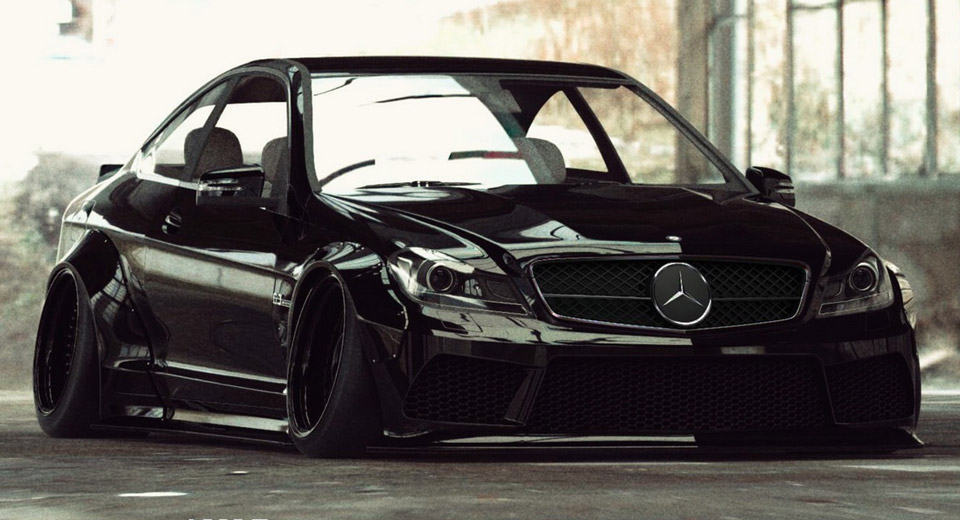 Liberty Walk Puts A Jdm Touch On Mercedes Benz C63 Amg Coupe Carscoops
