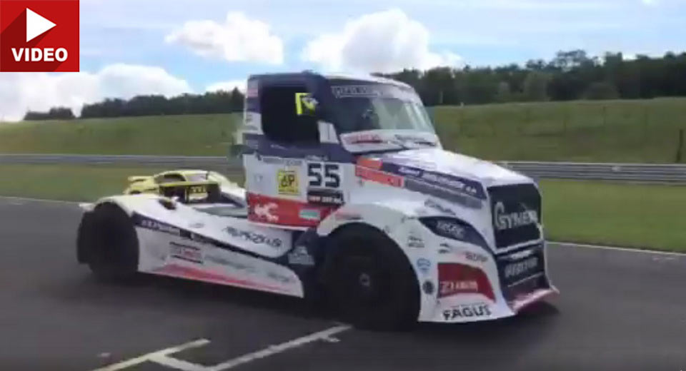 Porsche Cayman GT4 Gets Pawned By Buggyra Freightliner Race Truck