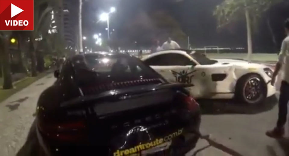 Mercedes-AMG GT Crashes Into Parked 911 & 458 Italia In Brazil