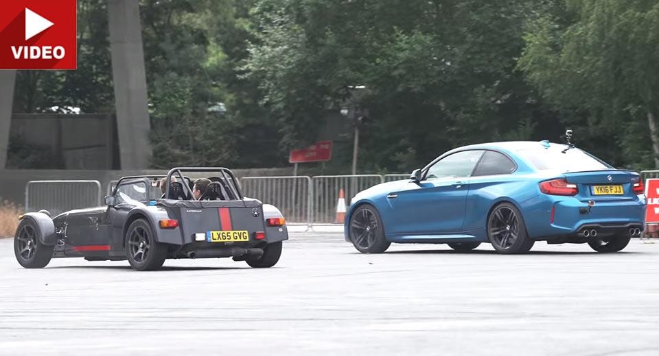  Drag Racing In Reverse: BMW M2 vs Honda Civic Type R vs Jeep SRT-8 vs Caterham 620S