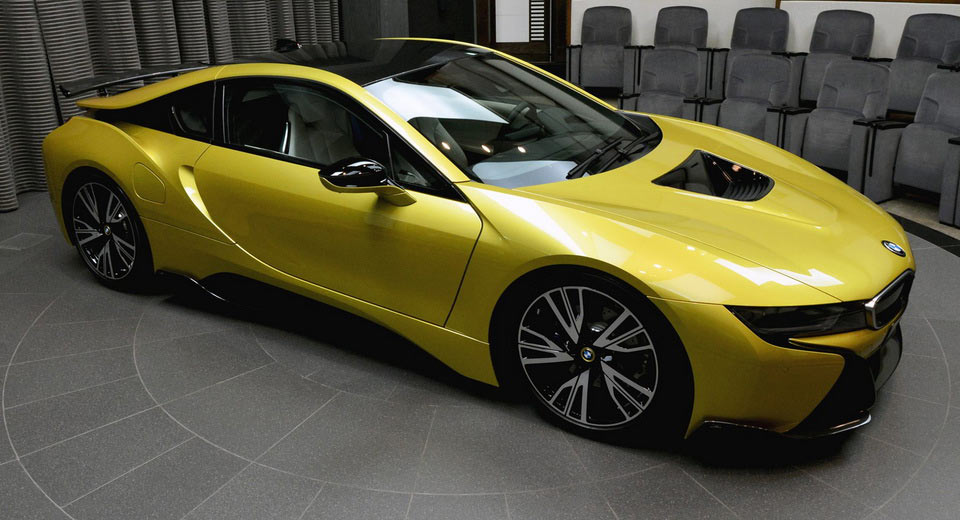  Austin Yellow BMW i8 On Display With Multiple AC Schnitzer Bits