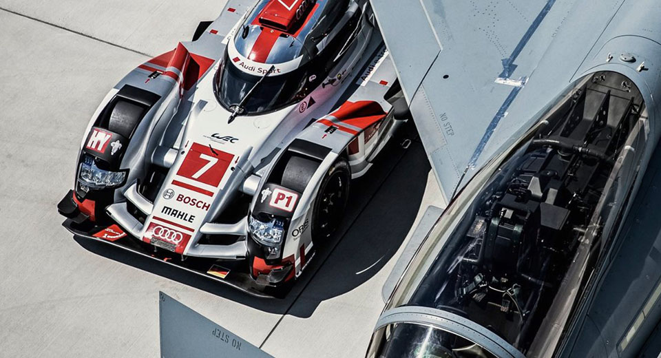 Audi R18 E-Tron Quattro Meets Eurofighter Typhoon With Their Pilots