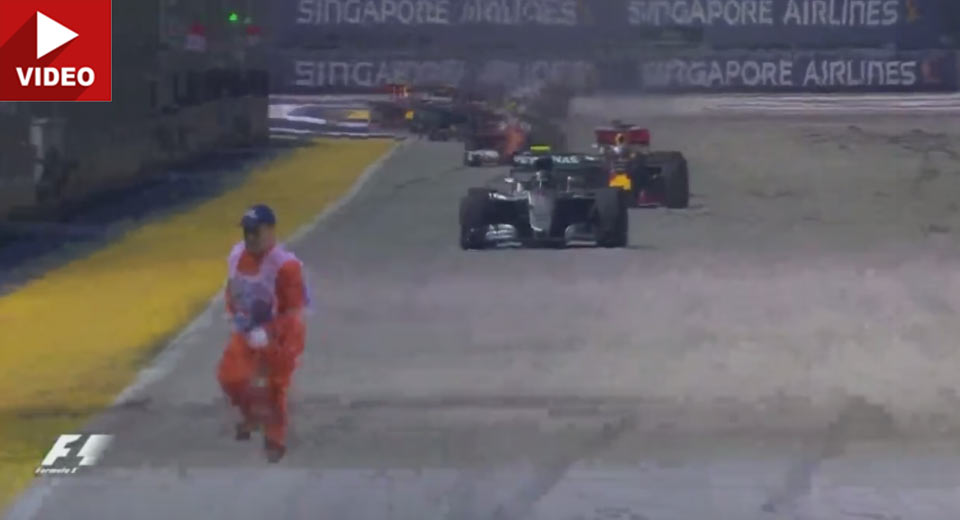 Marshal Caught Off-Guard, Flees For His Life At Singapore F1 Race