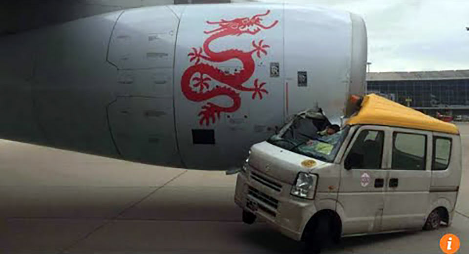 Here’s a Video Of A Van Crashing Into A Plane In Hong Kong
