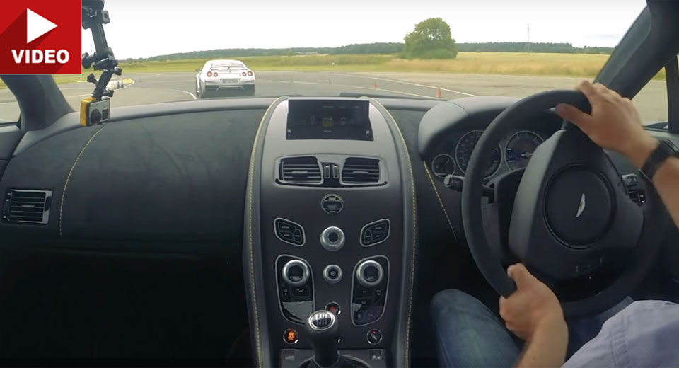 Aston Martin V12 Vantage S Chases Nissan GT-R On Track