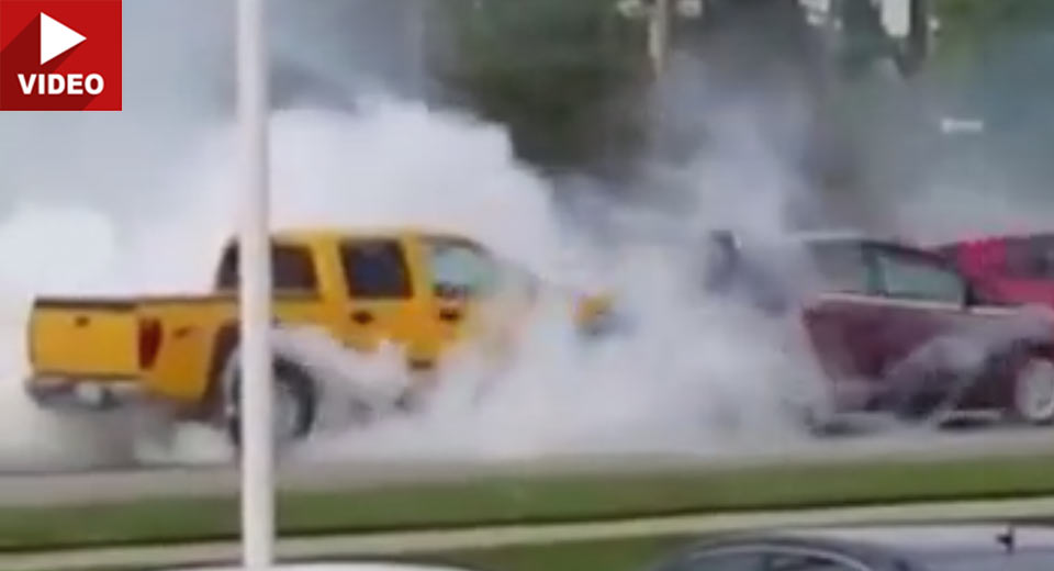 Presumably Unconscious Driver Pulls A Monstrous Burnout