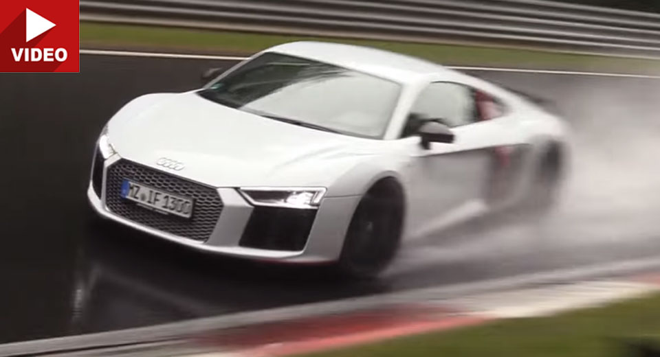  Audi R8 V10 Plus Has A VERY Close Call On Wet Nurburgring