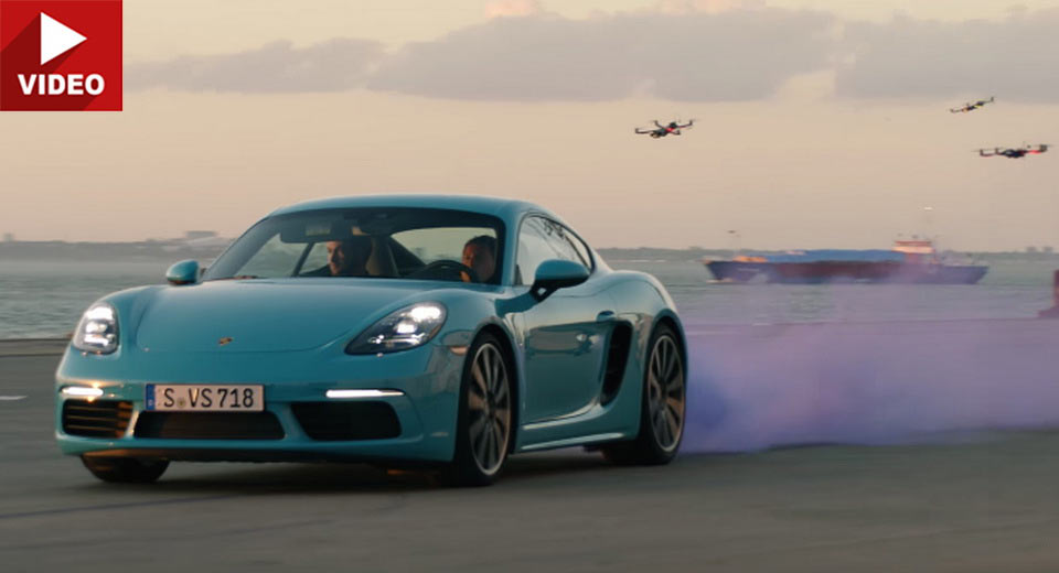  Porsche 718 Cayman Gets Chased By A Swarm Of Drones