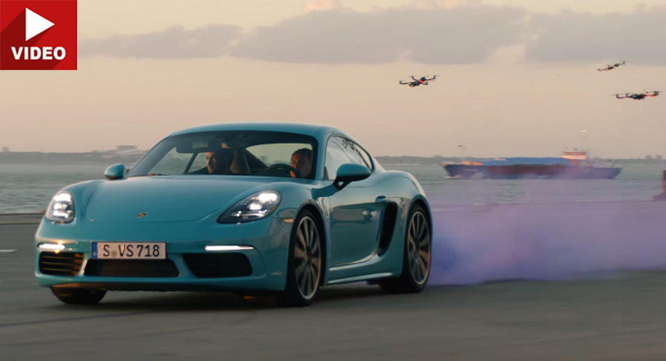 Porsche 718 Cayman Gets Chased By A Swarm Of Drones