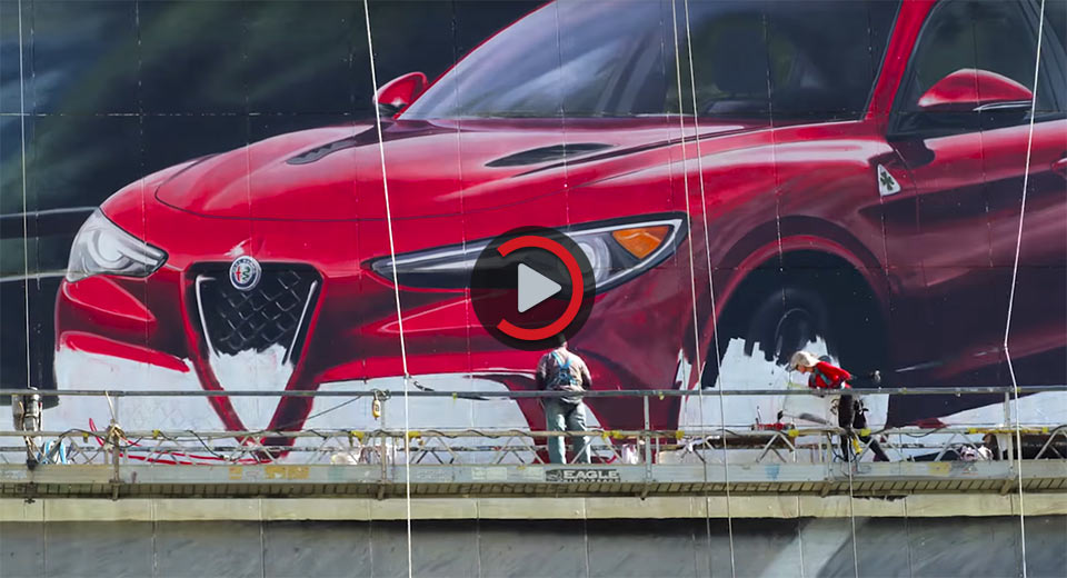  Watch In Awe As Alfa Romeo Paints A Gigantic Stelvio Mural In LA