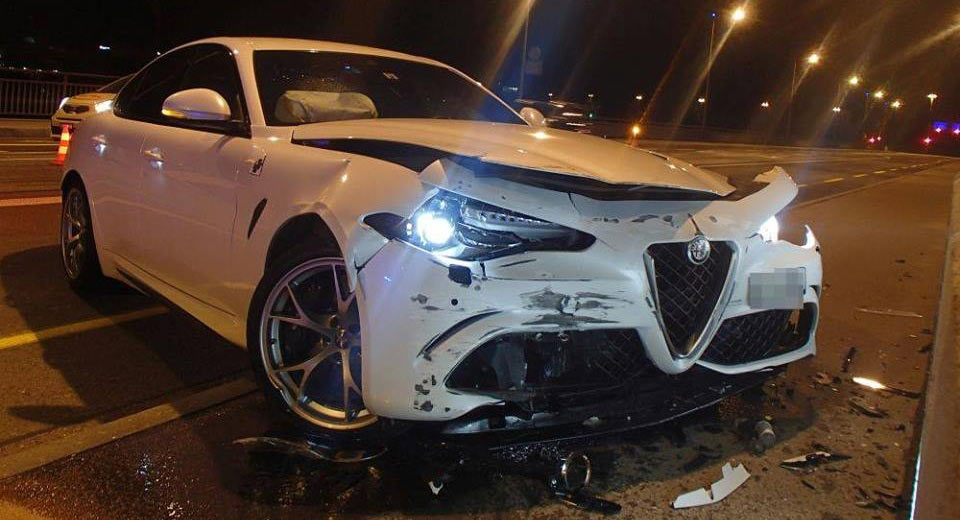  Drunk Italian Crashes Alfa Romeo Giulia QV In Switzerland