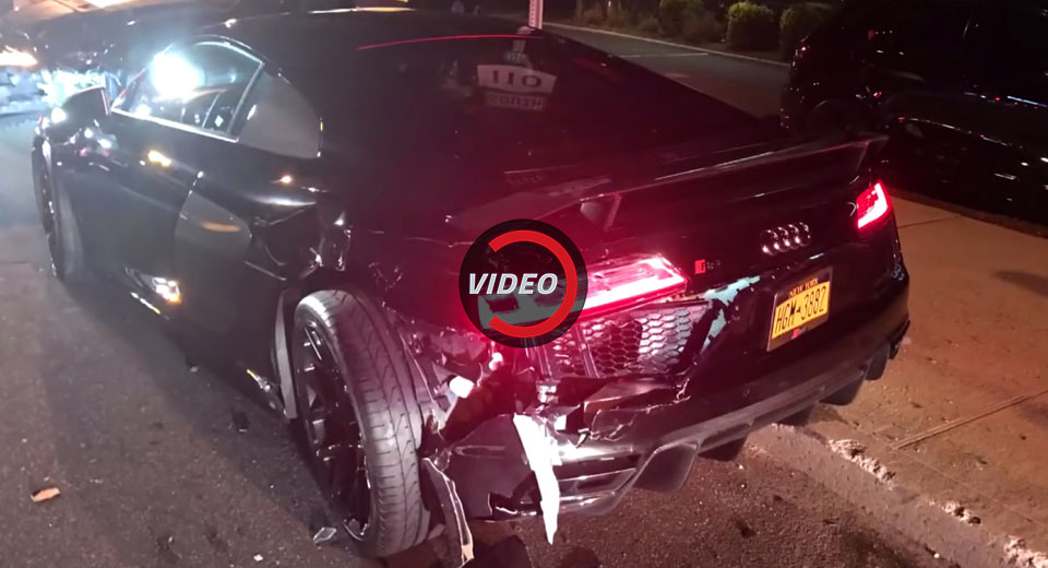 Another Ford Mustang Crashes, This Time Totaling An Audi R8 V10 Plus