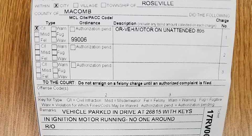  Michigan Man Gets A $128 Ticket For Leaving His Car Running In His Driveway!