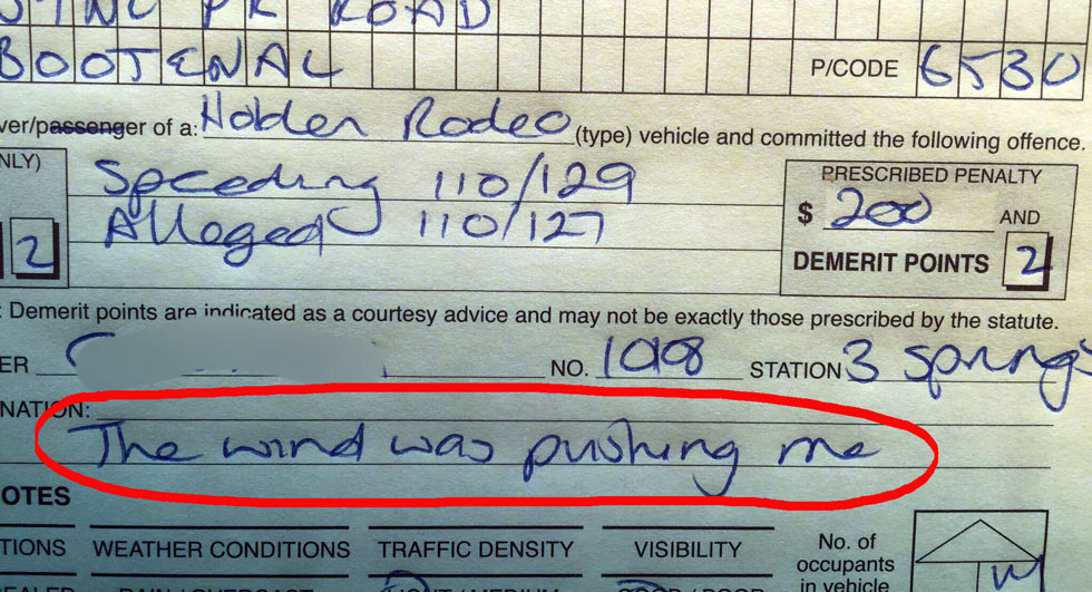 Best Speeding Excuse Ever? Driver Tells Cop “Wind Was Pushing Me”