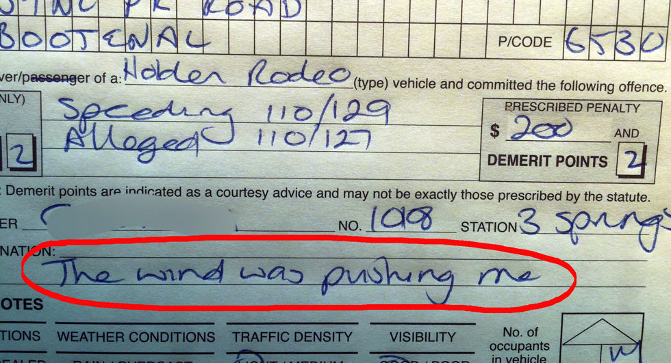  Best Speeding Excuse Ever? Driver Tells Cop “Wind Was Pushing Me”