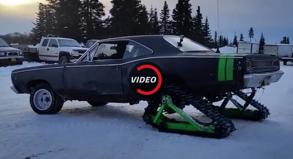  1968 Dodge Coronet Gets Rear Tracks, Becomes A Muscle Snowmobile
