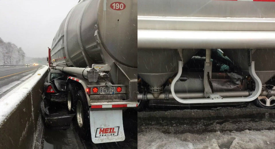 Honda Civic Driver Miraculously Survived After Being Pinned Under Tanker