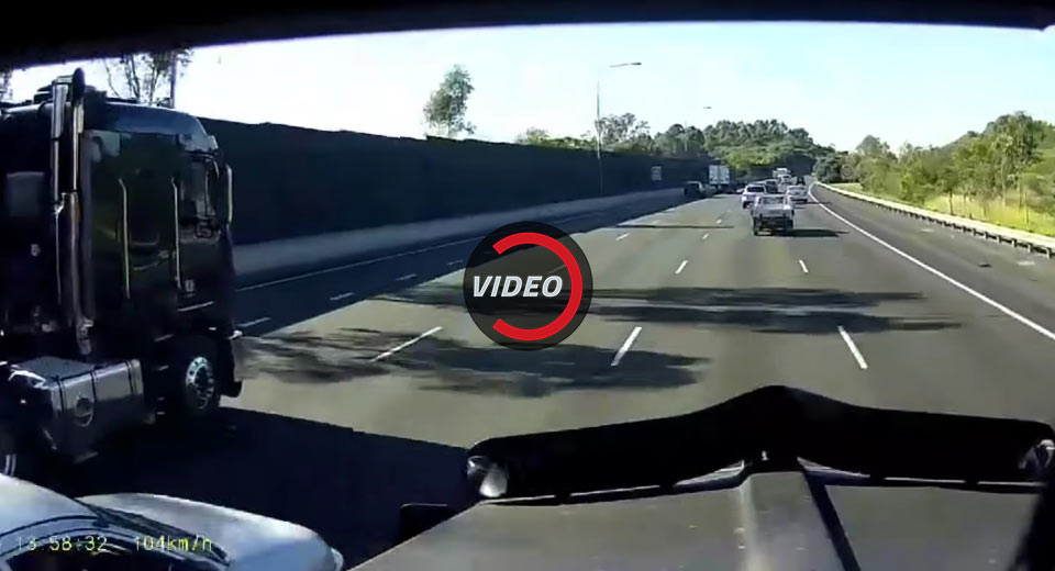 Semi Inadvertently T-Bones Car, Driver Doesn’t Even Realize