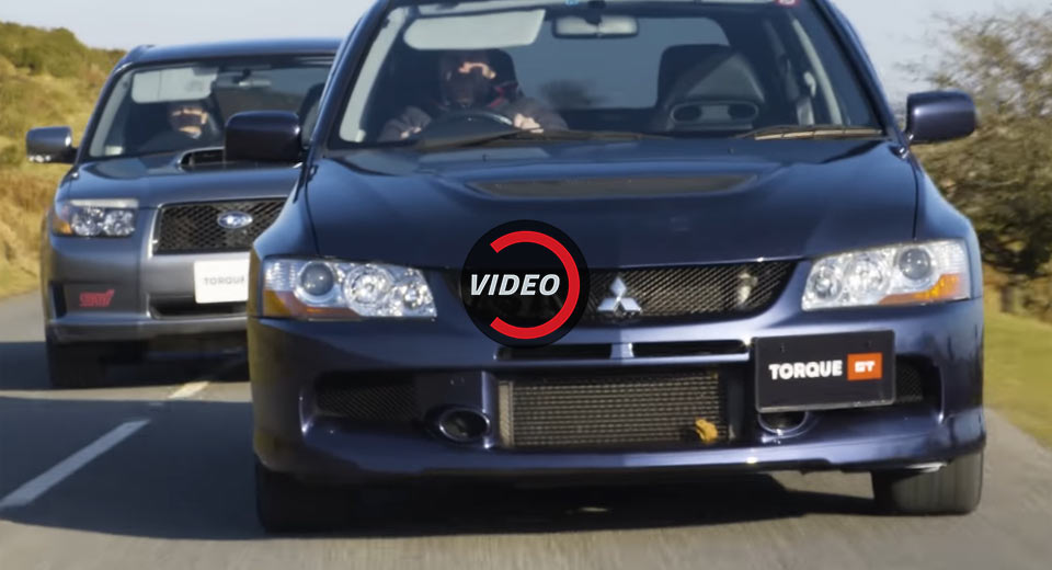  Subaru Forester STI And Mitsubishi Evo Wagon Do Battle In Japanese Knife Fight