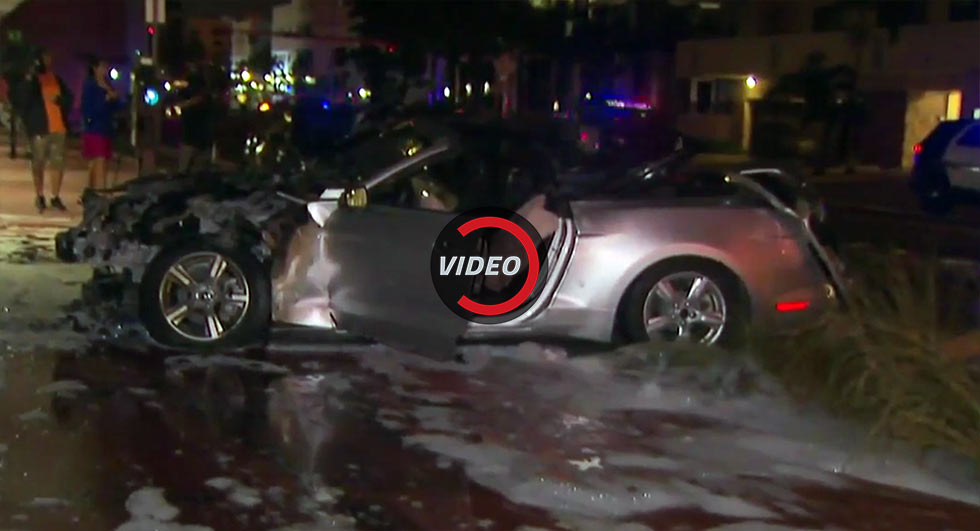 Street Racing Mustang Rental Crashes And Catches Fire In Miami