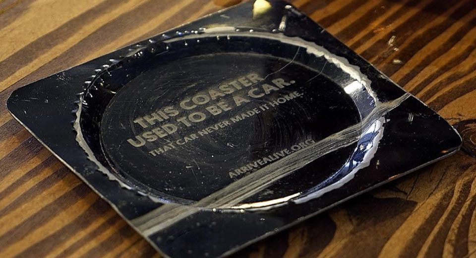  Canadian Bar Serving Drinks With Coasters Made From Wrecked Cars Of Drink Drivers