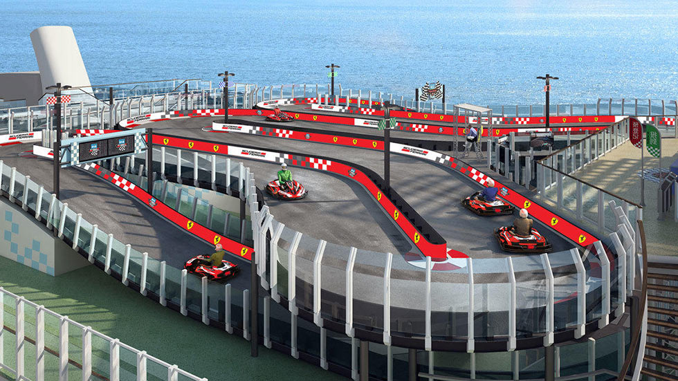Norwegian Cruise Line’s Latest Ship Has A 2-Story Ferrari Racetrack