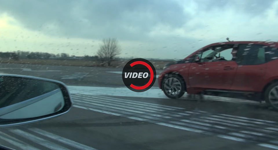  Tesla Model S P85+ And BMW i3 Get On With It On The Wet