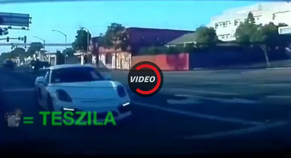 Porsche Cayman Spins Out Trying To Race A Tesla Model S