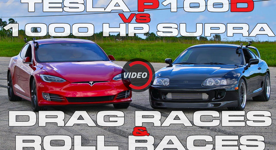  Tesla Model S P100D Tries To Beat A 1,000 HP Supra Every Which Way