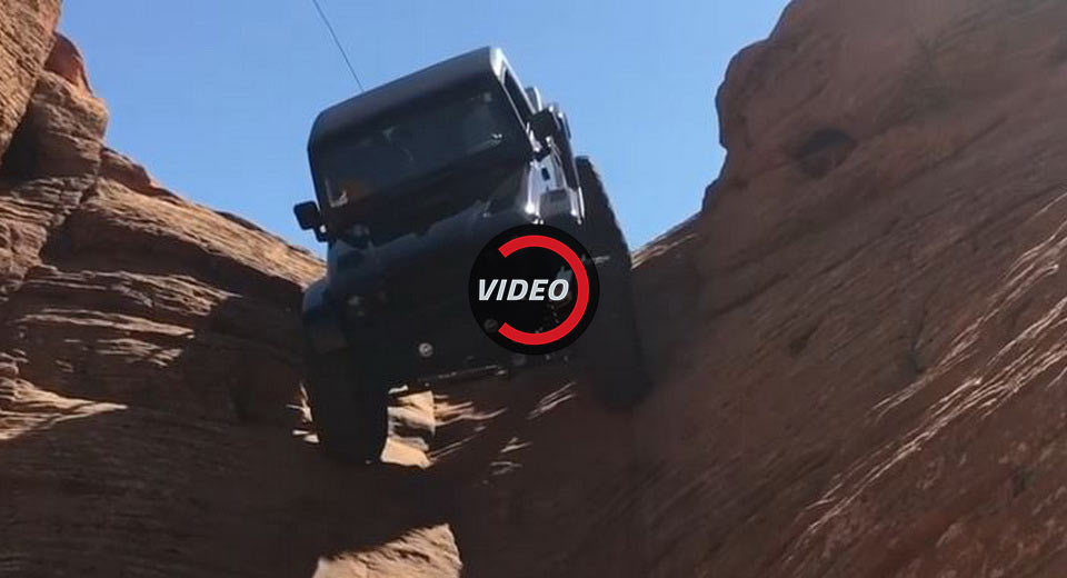 Modded Jeep Drives Down Vertical Chute Like A Boss