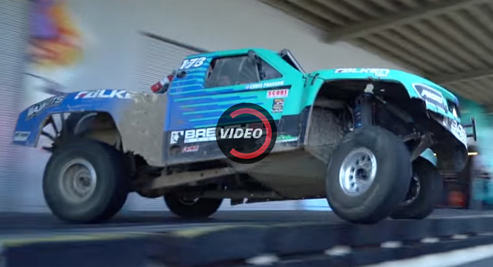 Watch A 500-HP Off-Road Racing Truck Do A 180 Off A Loading Dock
