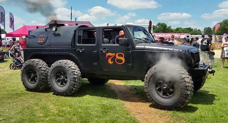 Loco Hauk Is An Outrageous 6-Wheeler Steam-Powered Jeep Wrangler