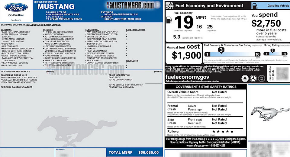  Ford Window Sticker Proves New Mustang Bullitt S550 Is Real