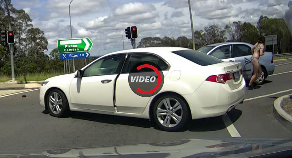 Bikini-Clad Girl Runs Out Of Car Following Collision