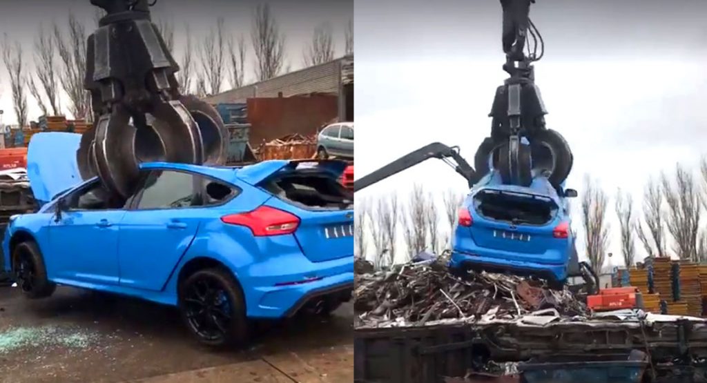 Watch In Dismay As A Ford Focus RS Gets Crushed At A Junkyard