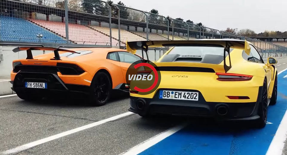 Porsche 911 GT2 RS And Lamborghini Huracan Performante Battle It Out On The Track