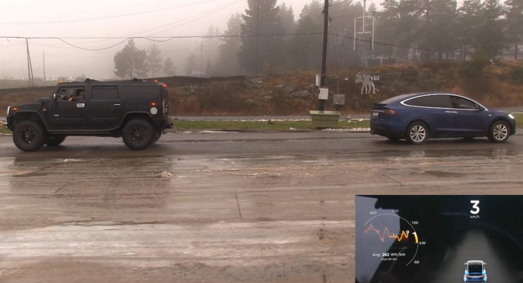  Tesla Model X And Hummer H2 Engage In A Tug Of War