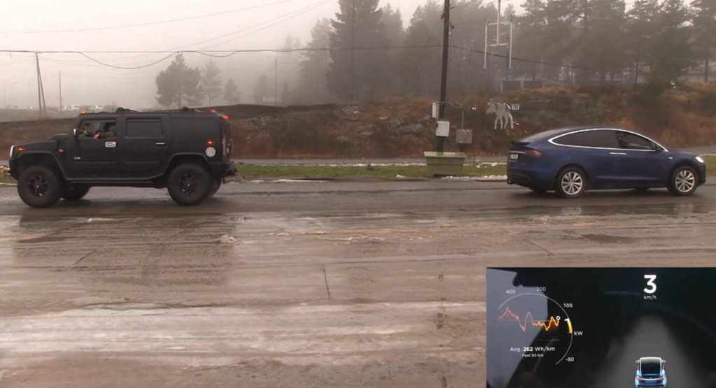 Tesla Model X And Hummer H2 Engage In A Tug Of War