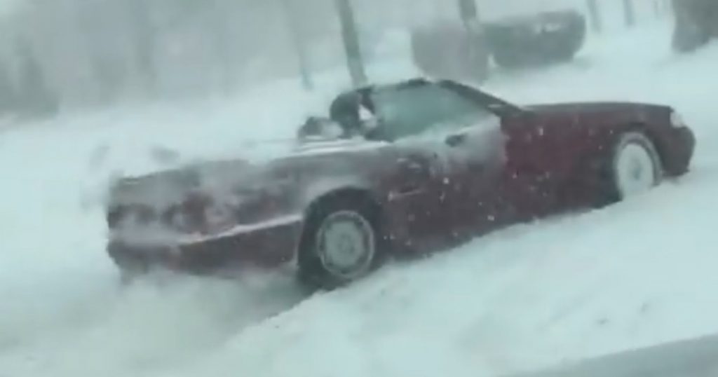  Topless Mercedes SL Battles The Bomb Cyclone In Rhode Island