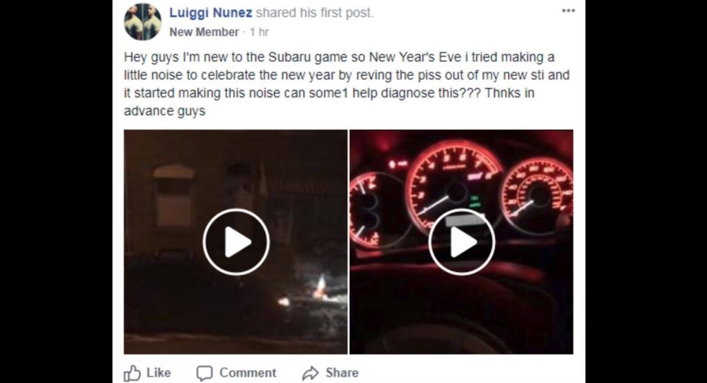  Fool Blows Up His Subaru WRX STI With New Year’s Eve Revs