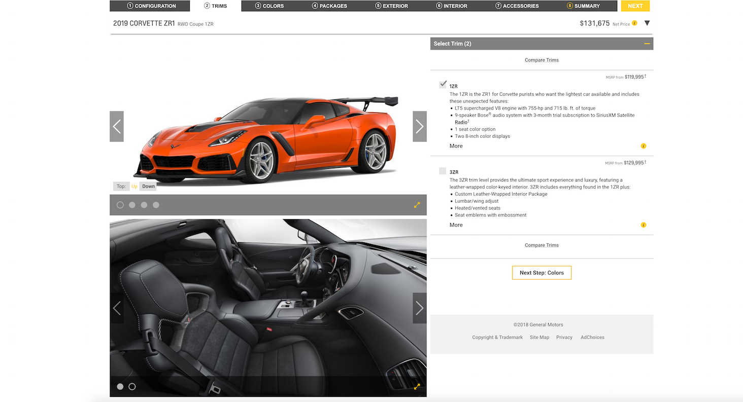2019 Chevrolet Corvette ZR1 You Can Now Configure Your Dream Corvette ZR1 Online, Priced From $120k
