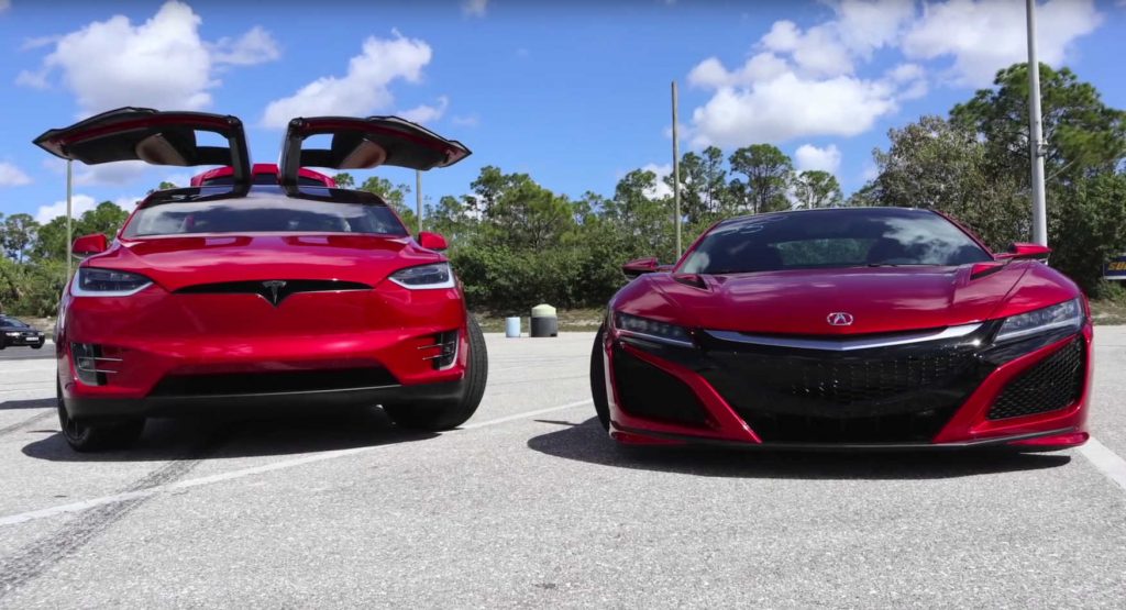 Tesla Model X and Acura NSX Tesla Model X Takes On Acura NSX In Ultra High-Tech Drag Race